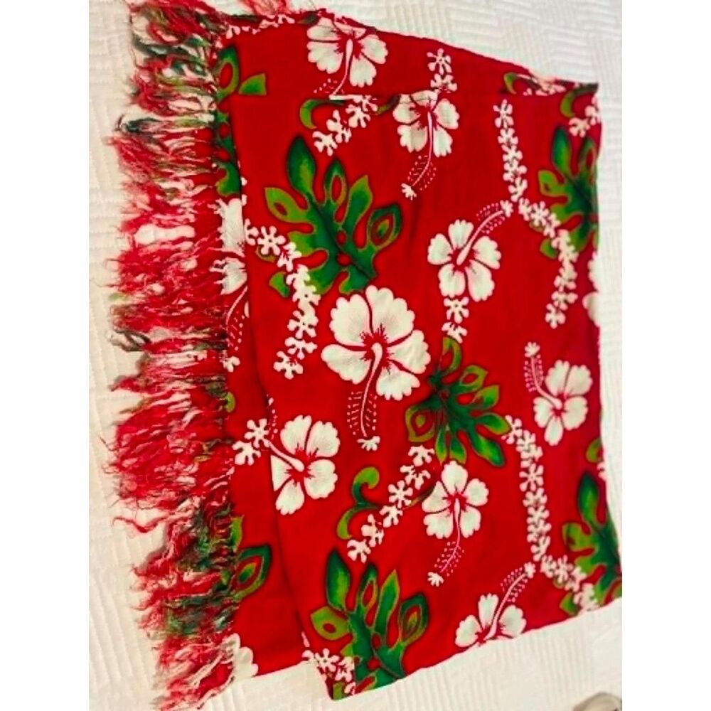 Beachwear Women's Red Hawiian Print Short Fringed Skirt-Wrap